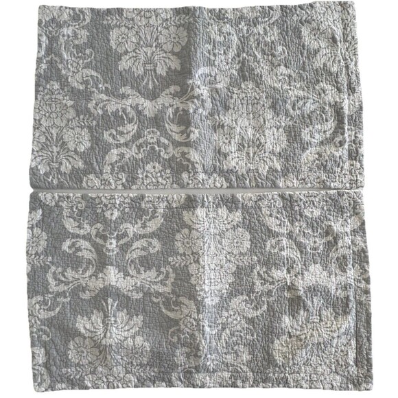 Laura Ashley Quilted King Pillow Shams Pair Gray White Floral Reversible - Picture 2 of 12